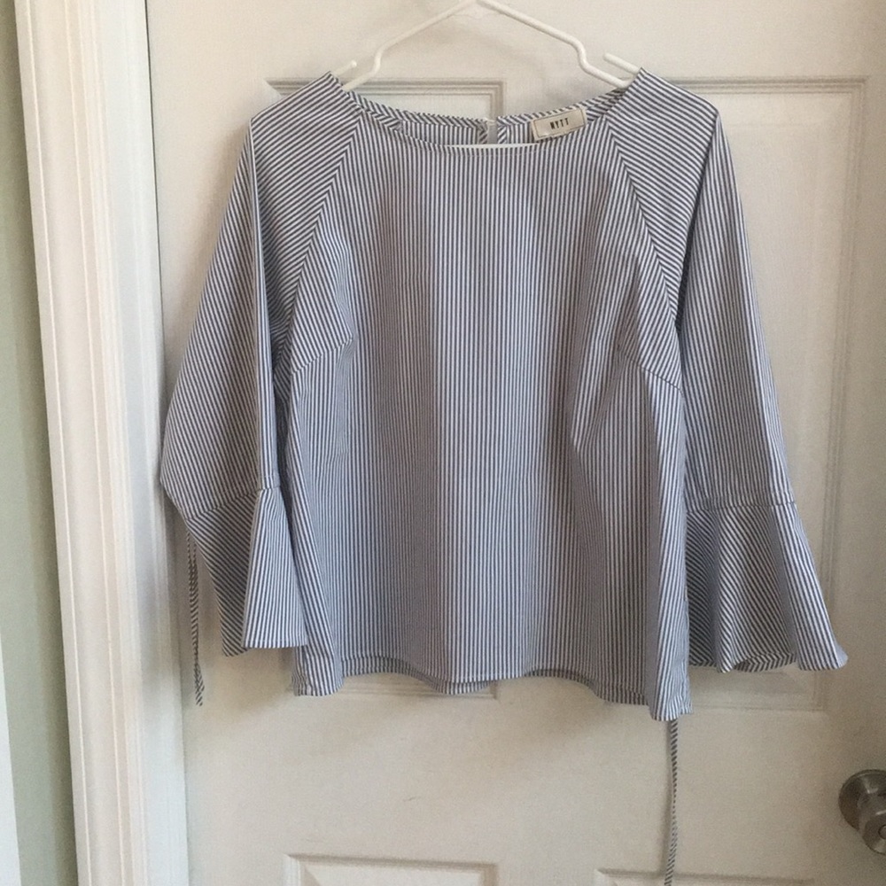 Chambray lightweight blouse with bell sleeves
